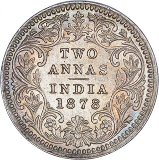 Silver Two Annas Coin of Victoria Empress of Calcutta Mint of 1878.