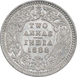 Silver Two Annas Coin of Victoria Empress of Calcutta Mint of 1888.