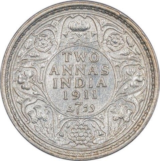 Silver Two Annas Coin of King George V of Calcutta Mint of 1911. 