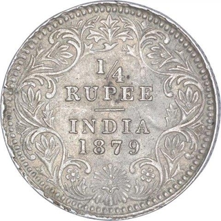 Silver Quarter Rupee Coin of Victoria Empress of Calcutta Mint of 1879.