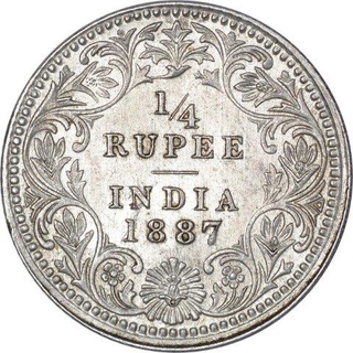 Silver Quarter Rupee Coin of Victoria Empress of Calcutta Mint of 1887.