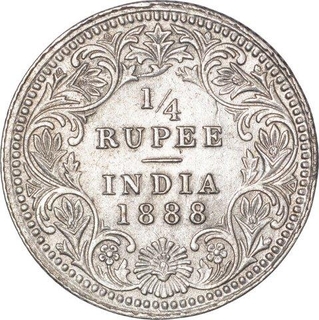 Silver Quarter Rupee Coin of Victoria Empress of Calcutta Mint of 1888. 