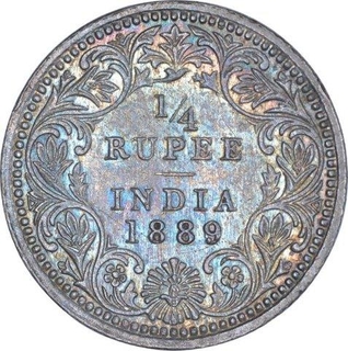 Silver Quarter Rupee Coin of Victoria Empress of Calcutta Mint of 1889.