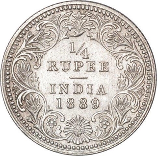 Silver Quarter Rupee Coin of Victoria Empress of Calcutta Mint of 1889. 