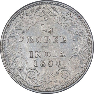 Rare Silver Quarter Rupee Coin of Victoria Empress of Bombay Mint of 1890. 