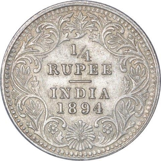 Silver Quarter Rupee Coin of Victoria Empress of Calcutta Mint of 1894. 