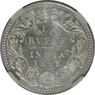 Rare Silver Quarter Rupee Coin of Victoria Empress of Calcutta Mint of 1898.