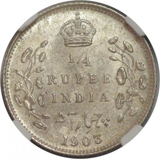 Silver Quarter Rupee Coin of King Edward VII of Calcutta Mint of 1903.