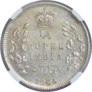 Silver Quarter Rupee Coin of King Edward VII of Calcutta Mint of 1905.