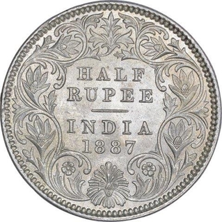 Silver Half Rupee Coin of Victoria Empress of Calcutta Mint of 1887.