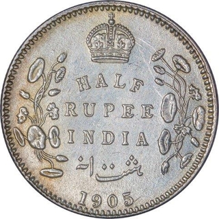 Rare Silver Half Rupee Coin of King Edward VII of Calcutta Mint of 1905.