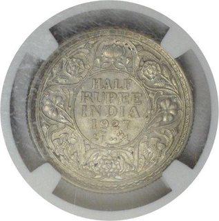 Silver Half Rupee Coin of King George V of Calcutta Mint of 1927.