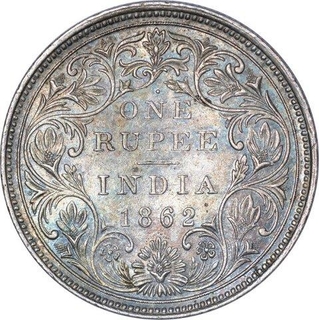 Silver One Rupee Coin of Victoria Queen of Bombay Mint of 1862. 