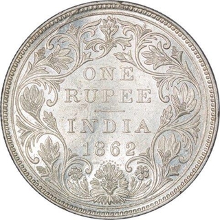 Silver One Rupee Coin of Victoria Queen of Bombay Mint of 1862. 