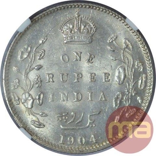 Silver One Rupee Coin of King Edward VII of Bombay Mint of 1904.