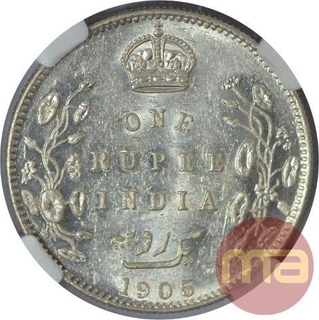 Silver One Rupee Coin of King Edward VII of Bombay Mint of 1905.