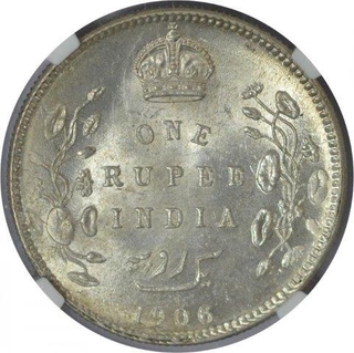 Silver One Rupee Coin of King Edward VII of Calcutta Mint of 1906.