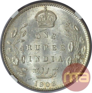 Silver One Rupee Coin of King Edward VII of Bombay Mint of 1906.