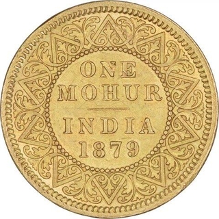 Gold One Mohur Coin of Victoria Empress of Calcutta Mint of 1879.