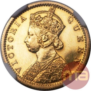 Gold Five Rupees Coin of Victoria Queen of 1870.