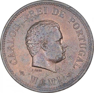 Bronze Half Tanga Coin of Carlos I of Portuguese Administration of Indo Portuguese.