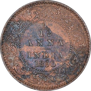 Copper One Twelfth Anna Coin of Victoria Empress of Calcutta Mint of 1890.