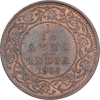 Copper One Twelfth Anna Coin of Edward VII of Calcutta Mint of 1904.