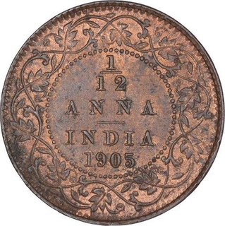 Copper One Twelfth Anna coin of King Edward VII of Calcutta Mint of 1905.