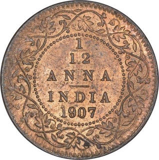 Bronze One Twelfth Anna Coin of King Edward VII of Calcutta Mint of 1907.