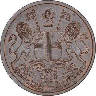 Copper Half Pice Coin of East India Company of Calcutta Mint of 1853.