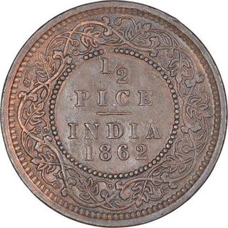 Copper Half Pice Coin of Victoria Queen of Calcutta Mint of 1862.