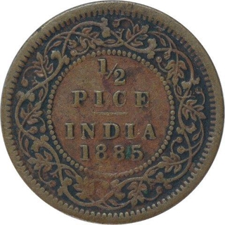 Copper Half Pice Coin of Victoria Empress of Calcutta Mint of 1885.