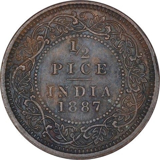 Copper Half Pice Coin of Victoria Empress of Calcutta Mint of 1887.