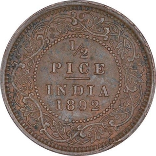 Copper Half Pice Coin of Victoria Empress of Calcutta Mint of 1892. 