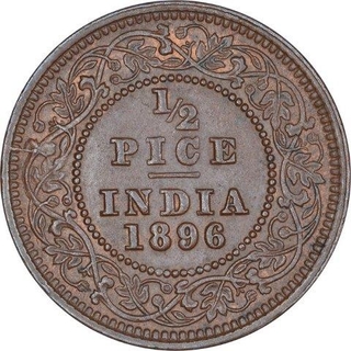 Copper Half Pice Coin of Victoria Empress of Calcutta Mint of 1896.