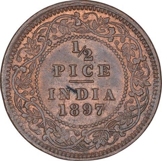 Copper Half Pice Coin of Victoria Empress of Calcutta Mint of 1897.