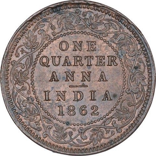 Copper One Quarter Anna Coin of Victoria Queen of Calcutta Mint of 1862.