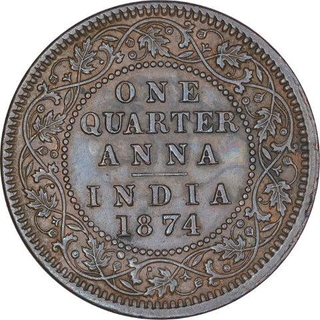 Copper One Quarter Anna Coin of Victoria Queen of Calcutta Mint of 1874.