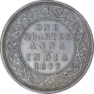 Copper One Quarter Anna Coin of Victoria Empress of Bombay Mint of 1877.