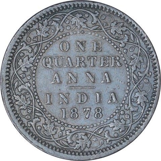 Copper One Quarter Anna Coin of Victoria Empress of Calcutta Mint of 1878.