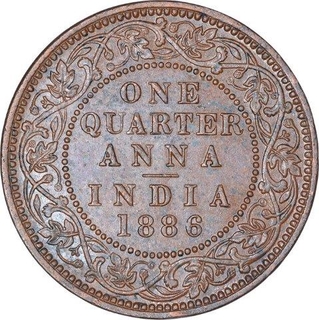 Copper One Quarter Anna Coin of Victoria Empress of Bombay Mint of 1886.