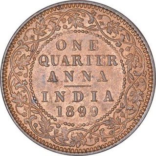 Copper One Quarter Anna Coin of Victoria Empress of Calcutta Mint of 1899.