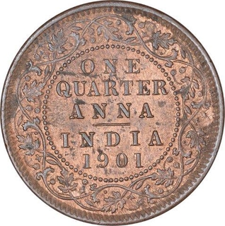 Copper One Quarter Anna Coin of Victoria Empress of Calcutta Mint of 1901.