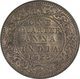 Copper One Quarter Anna Coin of King George V of 1925.