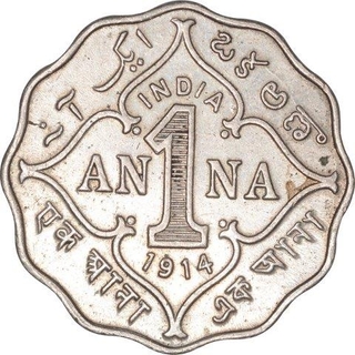 Cupro Nickel One Anna Coin of King George V of Bombay Mint of 1914.