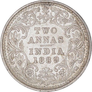 Silver Two Annas Coin of Victoria Empress of Bombay Mint of 1889.