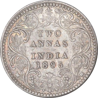 Silver Two Annas Coin of Victoria Empress of Calcutta Mint of 1895.