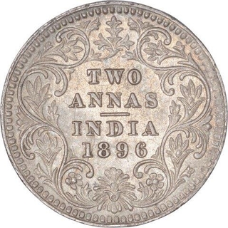 Silver Two Annas Coin of Victoria Empress of Calcutta Mint of 1896.