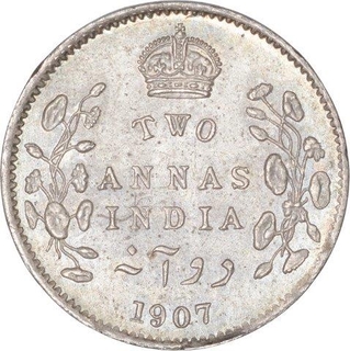 Silver Two Annas Coin of King Edward VII of Calcutta Mint of 1907.