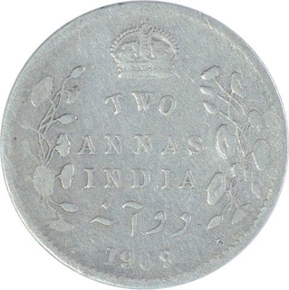 Silver Two Annas Coin of King Edward VII of 1909.